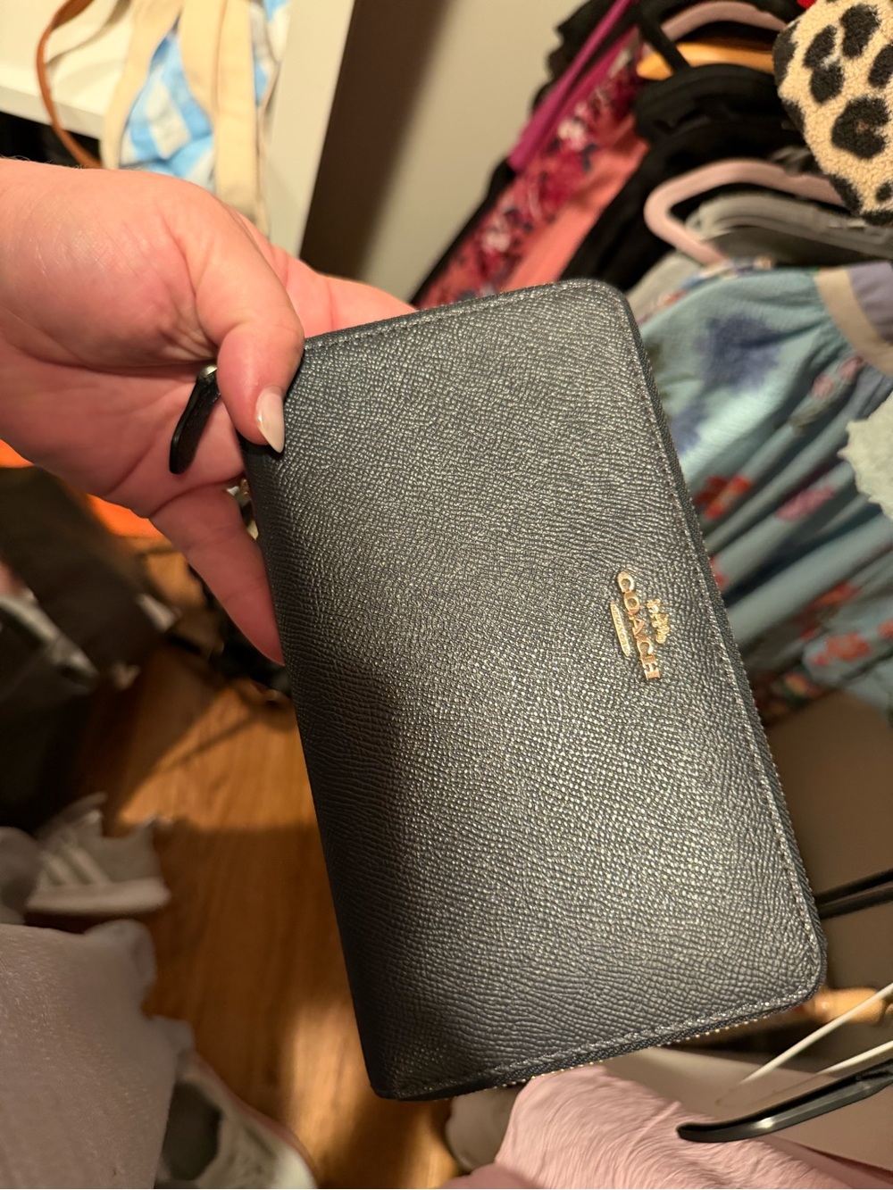 Coach navy Zip-Around Wallet with Gold Logo Accent